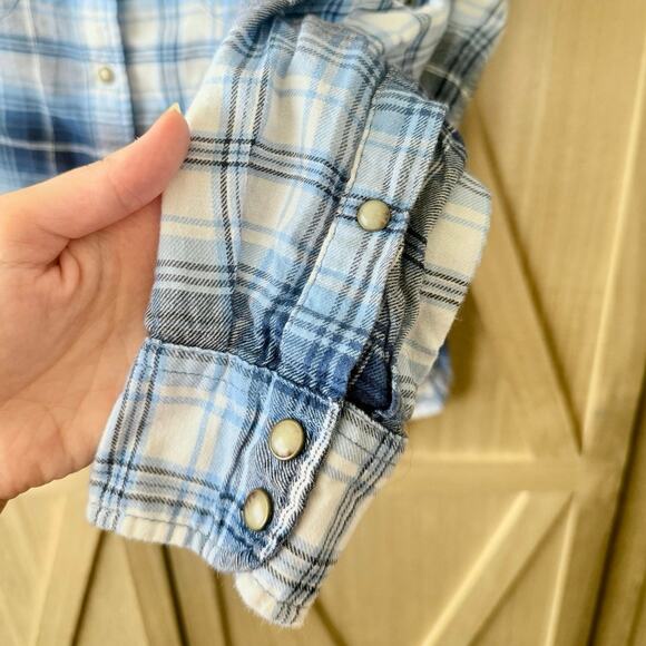 Jachs Girlfriend Bea Blue Plaid Snap Button Up Long Sleeve Shirt Women’s XS - Picture 4 of 9